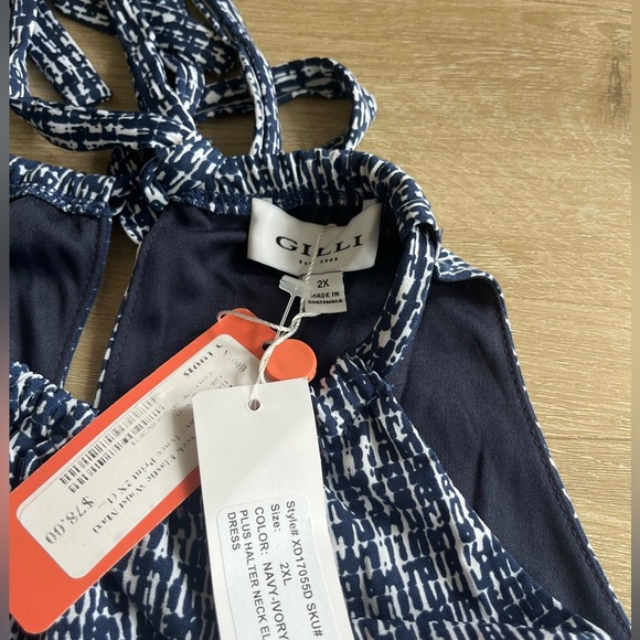 GILLI Navy Blue Geometric Pattern maxi dress Side Slit Plus SZ 2X NWT - Picture 2 of 7